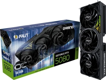 Видеокарта Palit PCI-E 5.0 PA-RTX5080 GAMINGPRO OC V1 NVIDIA GeForce RTX 5080 16Gb 256bit GDDR7 2295/30000 HDMIx1 DPx3 HDCP Ret - купить недорого с доставкой в интернет-магазине