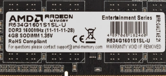 Память DDR3 4GB 1600MHz AMD R534G1601S1SL-U R5 RTL PC3-12800 CL11 SO-DIMM 204-pin 1.35В Ret - купить недорого с доставкой в интернет-магазине