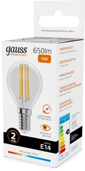 Лампа филам. Gauss Filament 10Вт цок.:E14 шар св.свеч.бел.теп. (упак.:10шт) (52110) - купить недорого с доставкой в интернет-магазине