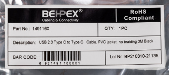 Кабель USB Type-C (m)-USB Type-C (m) 3м черный - купить недорого с доставкой в интернет-магазине