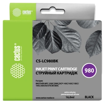 Картридж струйный Cactus CS-LC980BK черный (16мл) для Brother DCP-145C/165C/MFC-250C/290C с чипом - купить недорого с доставкой в интернет-магазине