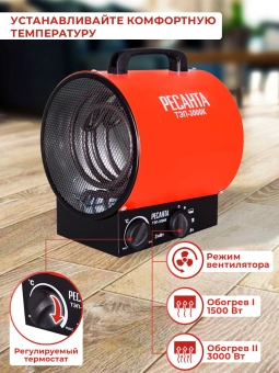 Тепловая пушка электрическая Ресанта ТЭП-3000К 3000Вт красный - купить недорого с доставкой в интернет-магазине