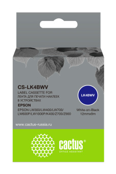 Картридж ленточный Cactus CS-LK4BWV LK-4BWV белый на черном 12x9 для Epson LW300/LW400/LW700/LW600P/LW1000P/K400/Z700/Z900 - купить недорого с доставкой в интернет-магазине