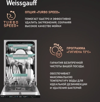 Посудомоечная машина встраив. Weissgauff BDW 4160 Ultra Real Autoopen Infolight узкая - купить недорого с доставкой в интернет-магазине