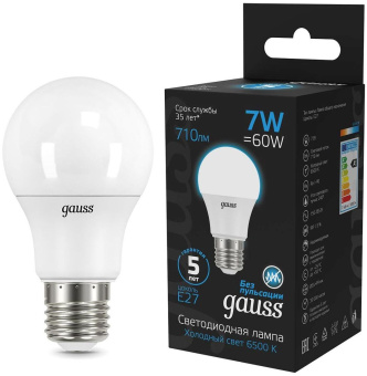 Лампа светодиодная Gauss 102502307 7Вт цок.:E27 груша 220B 6500K св.свеч.бел.хол. (упак.:10шт) - купить недорого с доставкой в интернет-магазине