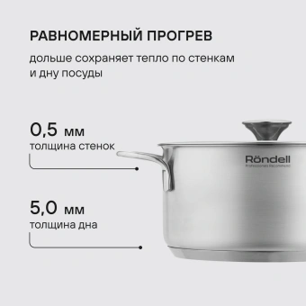 Кастрюля Rondell Modern RDS-1747 2.8л. d=20см (с крышкой) стальной - купить недорого с доставкой в интернет-магазине