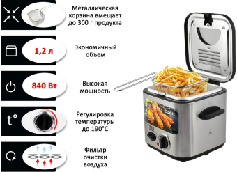 Фритюрница GFGril GFF-025 840Вт серебристый/черный - купить недорого с доставкой в интернет-магазине