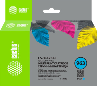 Картридж струйный Cactus CS-3JA23AE 963 голуб.пигм. (11мл) для HP OfficeJet 9010/9012/9013/9014/9015/9016/9019/9020/9025 - купить недорого с доставкой в интернет-магазине