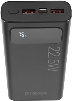 Мобильный аккумулятор Digma DGPF20A 20000mAh QC3.0/PD3.0 22.5W 3A 2xUSB-A/USB-C черный (DGPF20A22PBK) - купить недорого с доставкой в интернет-магазине