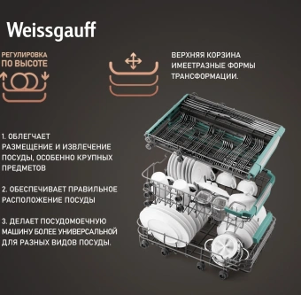 Посудомоечная машина Weissgauff DW 4539 Inverter Touch AutoOpen Inox серебристый (узкая) инвертор - купить недорого с доставкой в интернет-магазине