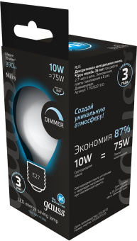 Лампа светодиодная Gauss Filament 179202210-D 10Вт цок.:E27 груша 220B 4100K св.свеч.бел.нейт. (упак.:1шт) - купить недорого с доставкой в интернет-магазине