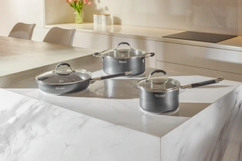 Сковорода Rondell Stern RDS-1264 круглая 26см покрытие: Excalibur ручка несъемная (с крышкой) серый - купить недорого с доставкой в интернет-магазине