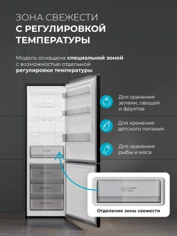 Холодильник Lex LKB350GRID 2-хкамерн. серый глянц. инвертер - купить недорого с доставкой в интернет-магазине