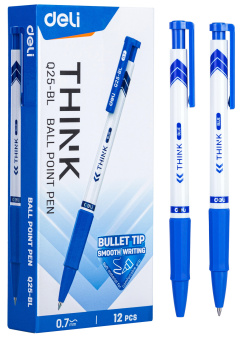 Ручка шариков. автоматическая Deli Think EQ25-BL белый/синий d=0.7мм син. черн. резин. манжета - купить недорого с доставкой в интернет-магазине