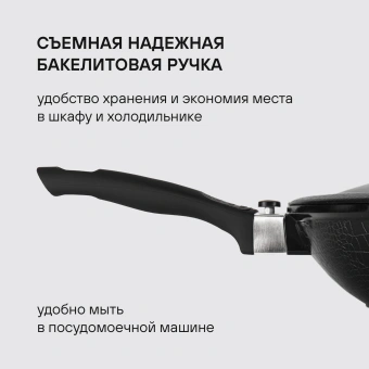 Сковорода ВОК (WOK) Rondell Escurion RDA-870 круглая 28см покрытие: Xylan Plus ручка съемная (с крышкой) черный - купить недорого с доставкой в интернет-магазине
