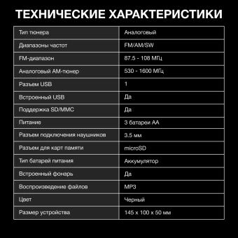 Радиоприемник портативный Hyundai H-PSR140 черный USB microSD - купить недорого с доставкой в интернет-магазине