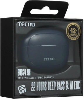 Гарнитура внутриканальные Tecno Buds 4 Air BD04 синий беспроводные bluetooth в ушной раковине (BD04 AIR MIDNIGHT BLUE) - купить недорого с доставкой в интернет-магазине
