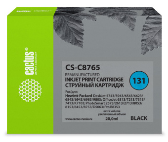 Картридж струйный Cactus CS-C8765 №131 черный (20мл) для HP DJ 5743/5943/6543/6623/6843/6943/6983/9803/7213/7313/7413/K7103/PS 2573/2613/2713/8053/8153/8453/8753/D5063/Pro B8353 - купить недорого с доставкой в интернет-магазине