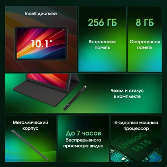 Планшет Digma Pro Zoom II T615 (1.8) 8C RAM8Gb ROM256Gb 10.1" IPS 1920x1200 4G Android 15 темно-серый 13Mpix 5Mpix BT WiFi microSD 1Tb 7000mAh 24hr 298hrs - купить недорого с доставкой в интернет-магазине