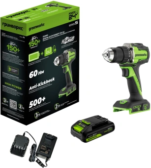 Дрель-шуруповерт Greenworks DD560 аккум. патрон:быстрозажимной (3708407CUA) - купить недорого с доставкой в интернет-магазине