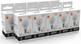 Лампа светодиодная Gauss Elementary 12Вт цок.:E14 шар 220B 3000K св.свеч.бел.теп. (упак.:10шт) (53112) - купить недорого с доставкой в интернет-магазине