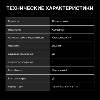 Плита Индукционная Hyundai HYC-0105 белый стеклокерамика (настольная) - купить недорого с доставкой в интернет-магазине