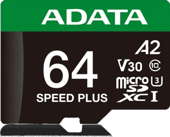 Флеш карта microSDXC 64GB A-Data UD64GUI3V30A2SP-RA1 Speed Plus + adapter - купить недорого с доставкой в интернет-магазине
