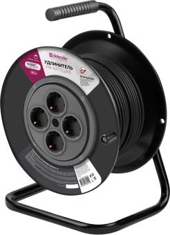 Удлинитель силовой Defender ExtR2G-01-30 (99854) 2x0.75кв.мм 4розет. 30м ПВС 6A катушка черный - купить недорого с доставкой в интернет-магазине