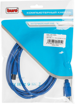 Кабель Buro USB A(m) USB B(m) 1.8м (USB3.0-AM/BM) синий - купить недорого с доставкой в интернет-магазине