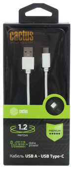Кабель Cactus CS-USB.A.USB.C-1.2 USB (m)-USB Type-C (m) 1.2м белый блистер - купить недорого с доставкой в интернет-магазине