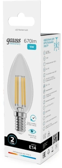 Лампа филам. Gauss Filament 10Вт цок.:E14 свеча 220B св.свеч.бел.нейт. (упак.:10шт) (32120) - купить недорого с доставкой в интернет-магазине