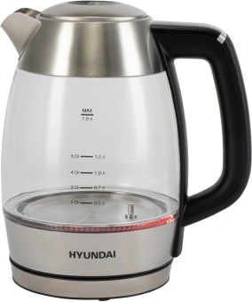 Чайник электрический Hyundai HYK-G9408 1.9л. 2200Вт черный/серебристый корпус: стекло - купить недорого с доставкой в интернет-магазине