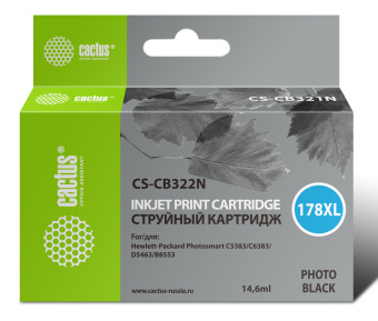 Картридж струйный Cactus CS-CB322N(CS-CB322) №178XL фото черный (14.6мл) для HP PS B8553/C5383/C6383/D5463 с чипом - купить недорого с доставкой в интернет-магазине