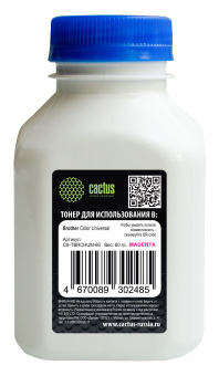 Тонер Cactus CS-TBRCHUM-60 пурпурный флакон 60гр. для принтера Brother Color Universal TN-230/241/213/217/320/421 - купить недорого с доставкой в интернет-магазине