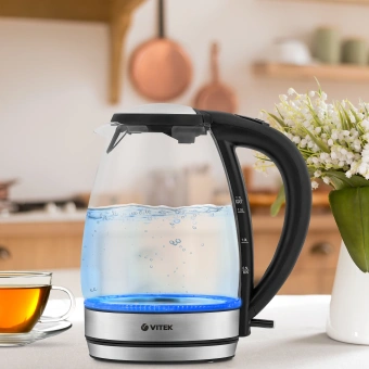 Чайник электрический Vitek VT-7046 1.7л. 2200Вт прозрачный/черный корпус: пластик/стекло - цена, купить или заказать с доставкой в интернет-магазине Чайник электрический Vitek VT-7046 1.7л. 2200Вт прозрачный/черный корпус: пластик/стекло - купить недорого с доставкой в интернет-магазине