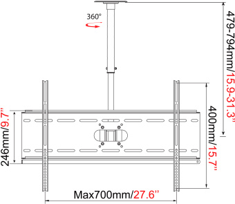 Кронштейн для телевизора Cactus CS-CP04-R черный 37"-70" макс.81.6кг потолочный поворот и наклон - купить недорого с доставкой в интернет-магазине