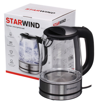 Чайник электрический Starwind SKG5210 1.7л. 2200Вт черный/серебристый корпус: стекло/металл/пластик - купить недорого с доставкой в интернет-магазине