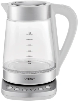 Чайник электрический Vitek VT-WK1031 1.7л. 2200Вт белый/серебристый корпус: стекло/металл/пластик - купить недорого с доставкой в интернет-магазине