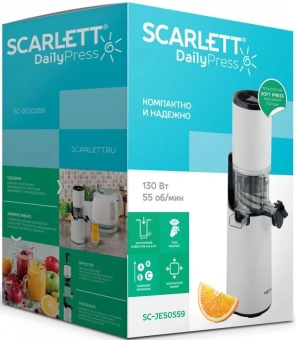 Соковыжималка шнековая Scarlett DailyPress SC-JE50S59 130Вт рез.сок.:600мл. белый - купить недорого с доставкой в интернет-магазине