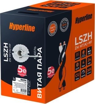 Кабель информационный Hyperline UUTP4R-C5E-S24-IN-LSZH-GY-305 кат.5E UTP 4 пары 24AWG LSZH внутренний 305м серый - купить недорого с доставкой в интернет-магазине