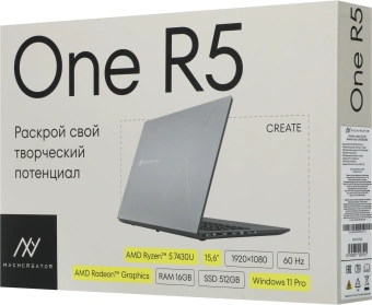 Ноутбук Machcreator One R5 Ryzen 5 7430U 16Gb SSD512Gb AMD Radeon Graphics 15.6" IPS FHD (1920x1080) Windows 11 Pro grey WiFi BT Cam 4825mAh (JJ00GB00GRU) - купить недорого с доставкой в интернет-магазине