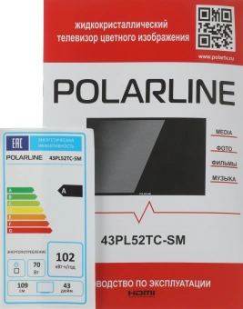 Телевизор LED PolarLine 43" 43PL52TC-SM черный/серебристый FULL HD 60Hz DVB-T DVB-T2 DVB-C DVB-S2 USB WiFi Smart TV (RUS) - купить недорого с доставкой в интернет-магазине