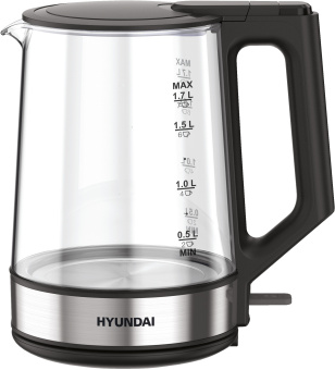 Чайник электрический Hyundai HYK-G8808 1.7л. 2200Вт черный/серебристый корпус: стекло - купить недорого с доставкой в интернет-магазине