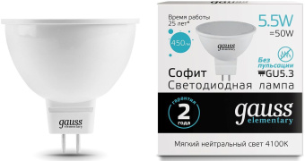 Лампа светодиодная Gauss 5.5Вт цок.:GU5.3 рефлек. 220B 4100K св.свеч.бел.нейт. MR16 (упак.:1шт) (13526) - купить недорого с доставкой в интернет-магазине