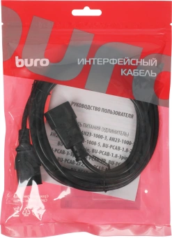 Кабель-удлинитель Buro IEC C13 IEC C14 3м (AN23-1008-3) черный (пакет) - купить недорого с доставкой в интернет-магазине