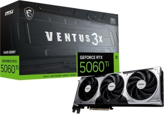 Видеокарта MSI PCI-E 5.0 RTX 5060 TI 16G VENTUS 3X OC NVIDIA GeForce RTX 5060TI 16Gb 128bit GDDR7 2602/28000 HDMIx1 DPx3 HDCP Ret - купить недорого с доставкой в интернет-магазине