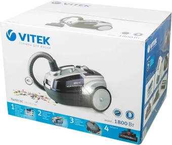 Пылесос Vitek VT-1833 PR 1800Вт жемчужный/синий - купить недорого с доставкой в интернет-магазине