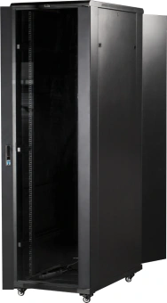 Шкаф серверный Lanmaster (TWT-CBB-47U-6X6-G1) напольный 47U 600x600мм пер.дв.стекл металл 2 бок.пан. 800кг черный 526мм 95кг 2277мм IP20 металл - купить недорого с доставкой в интернет-магазине