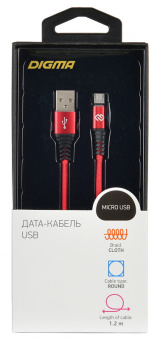 Кабель Digma MICROUSB-1.2M-BRAIDED-R USB (m)-micro USB (m) 1.2м красный - купить недорого с доставкой в интернет-магазине