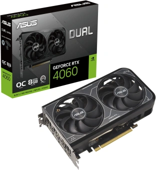 Видеокарта Asus PCI-E 4.0 DUAL-RTX4060-O8G-V2 NVIDIA GeForce RTX 4060 8Gb 128bit GDDR6 2505/17000 HDMIx1 DPx3 HDCP Ret - купить недорого с доставкой в интернет-магазине